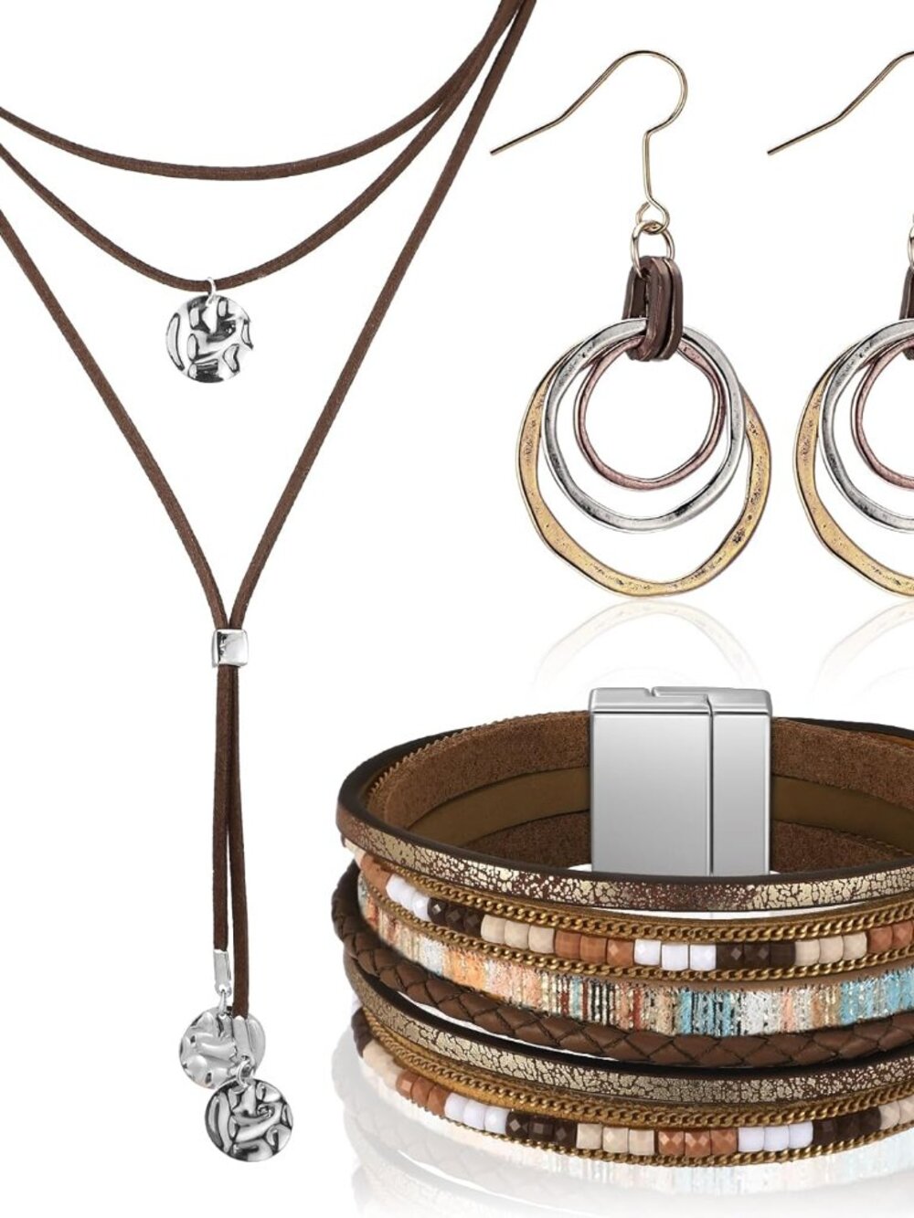 3 Pcs Boho Western Jewelry for Women Turquoise Jewelry Set Vintage Earrings Brac